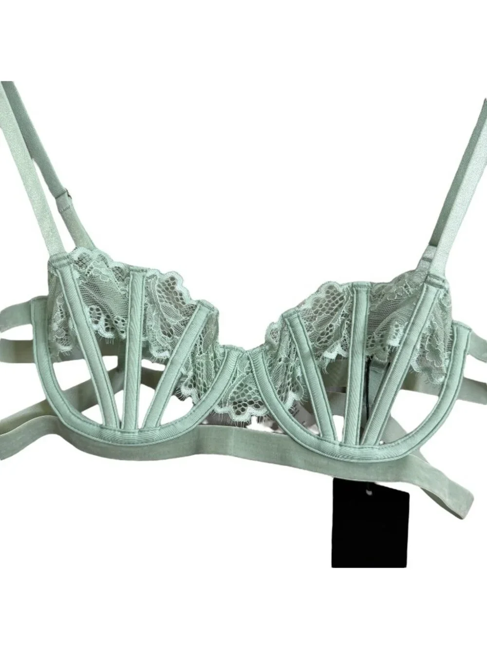 Thistle & Spire Fairy Sultry Sidney Velvet Open Cup Bra 36B Jade Mint Green